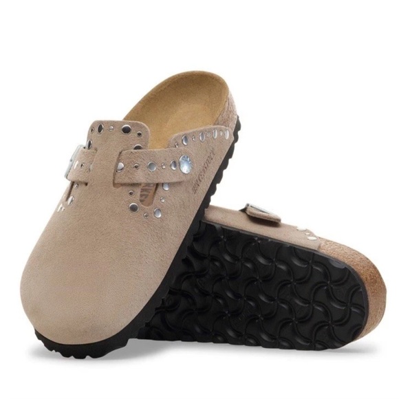 Birkenstock Beige Suede Studded Mules - Picture 6 of 8
